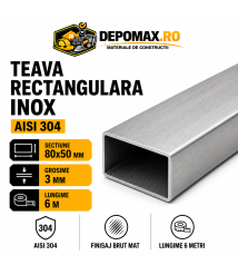 Teava rectangulara inox AISI 304, 80 x 50 x 3 mm, 6 metri